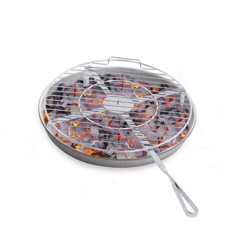 The BBQ500 Rotating Tray and Baking Tray holding charcoal/embers