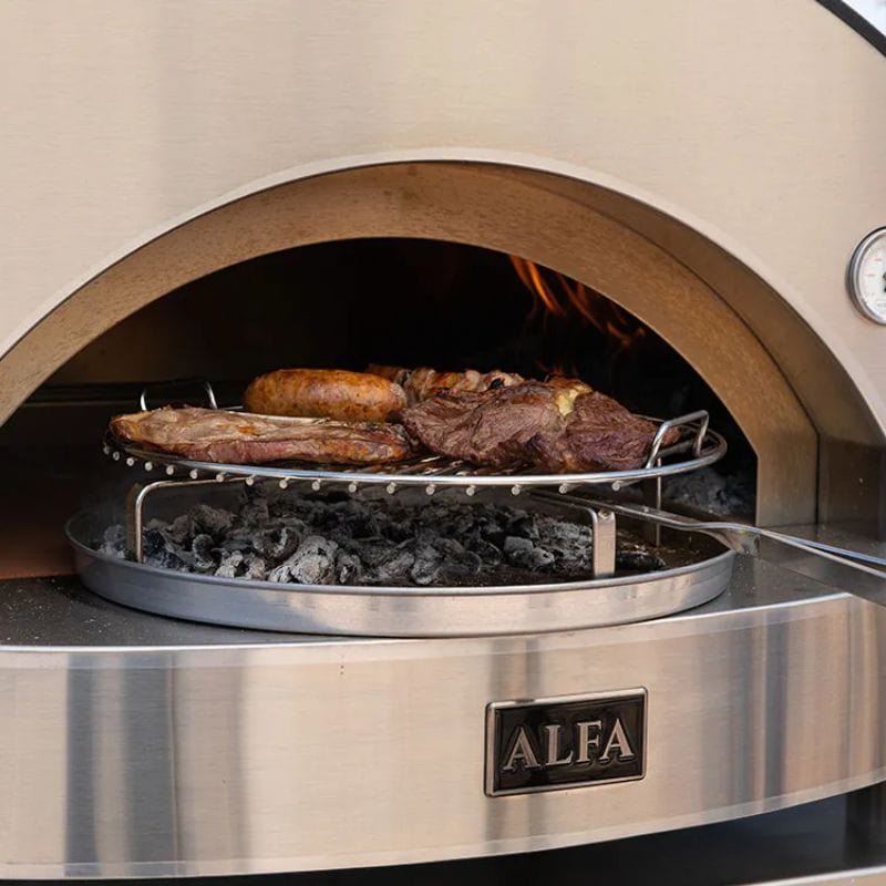 The BBQ500 cooking meat inside the Alfa Classico Oven