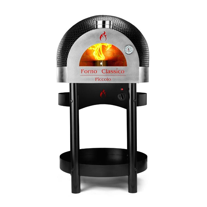 Front View of the Forno Classico Piccolo 65 Brick Oven in Black with Steel Stand