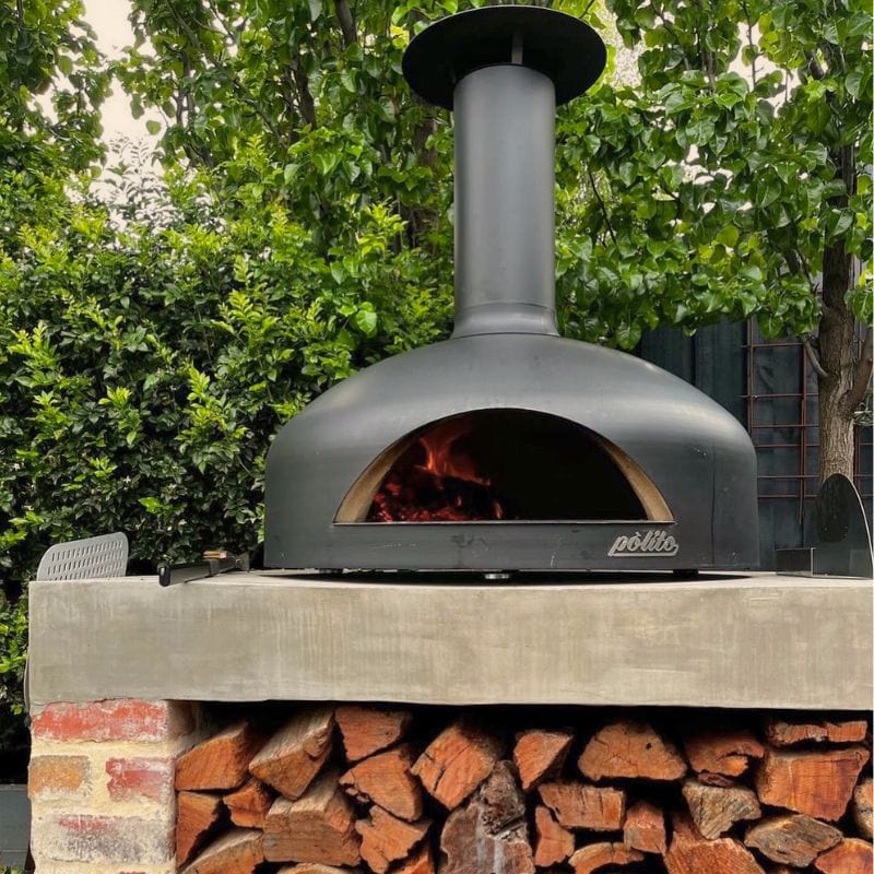 Polito Giotto Wood Fired Oven with fire inside