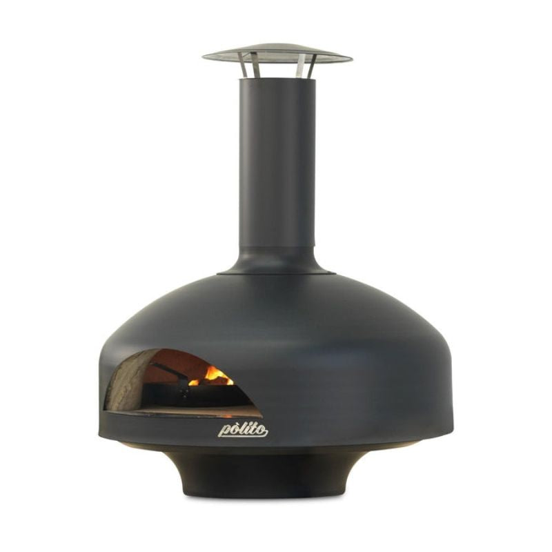 Black Polito Giotto Wood Fired Oven With Bench Stand