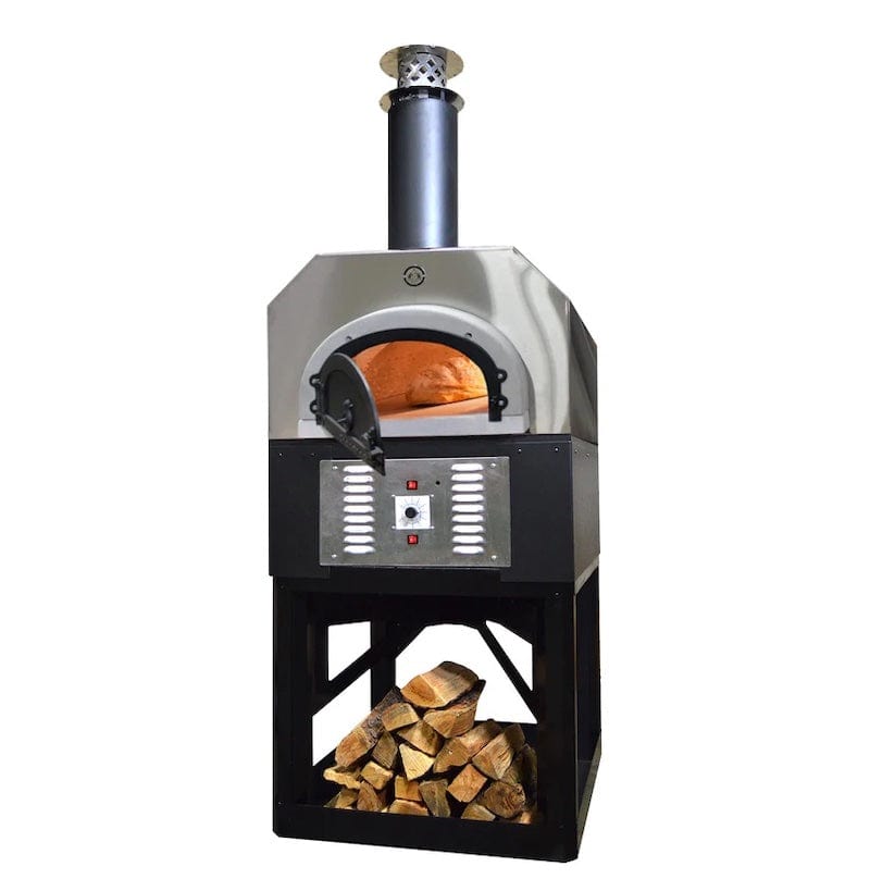 Stainless Steel Chicago Brick Oven CBO-750 Hybrid Gas and Wood Fired Pizza Oven on Stand