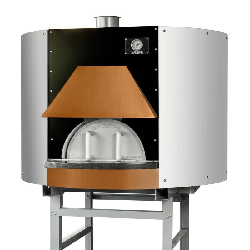 Earthstone Pre-Assembled Wood Oven Model-110-PA Copper Hood/Shelf close up from the side