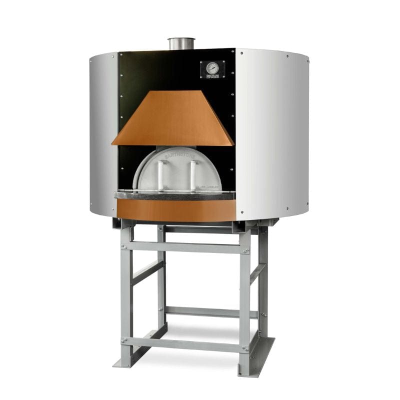 Earthstone Pre-Assembled Wood Oven Model-110-PA Copper Hood/Shelf view from the side