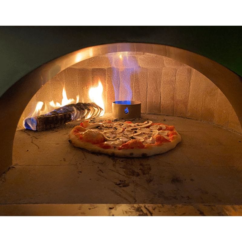 Inside the Forno Classico Piccolo 65 Brick Oven with Wood and Gas Burning at the same time