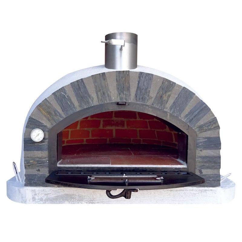 Front Side of the Pizzaioli Premium Brick Pizza Oven with Stone Face with Door Open