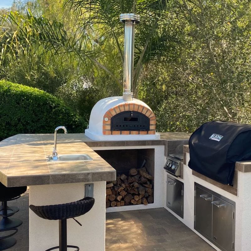 Pizzaioli Premium Wood Fired Pizza Oven on an outdoor kitchen countertop