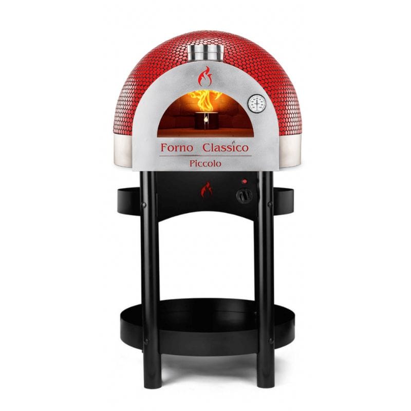 Front View of the Forno Classico Piccolo 65 Brick Oven in Red with Steel Stand