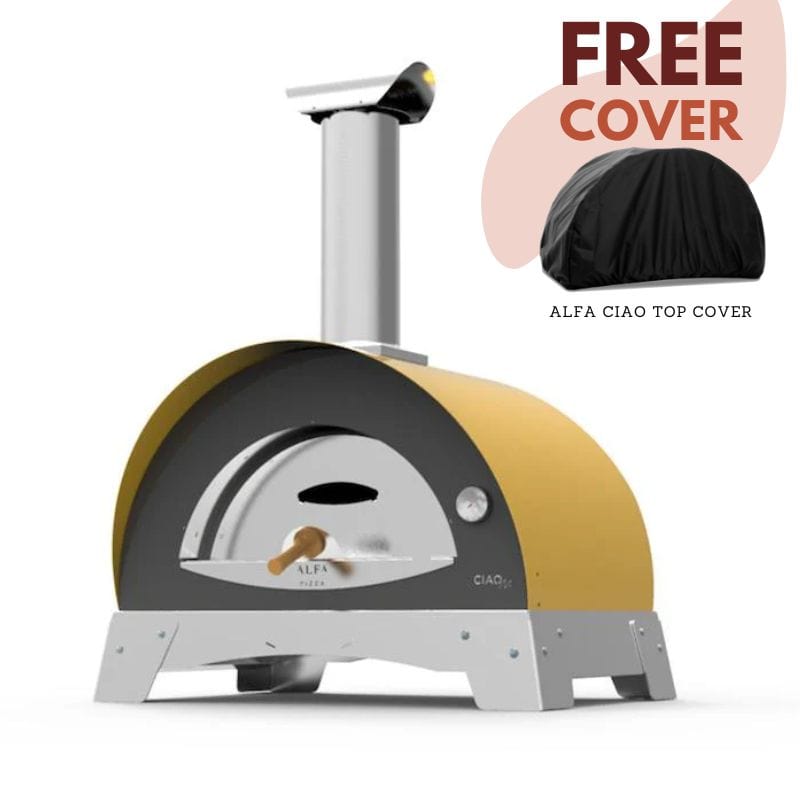 Yellow Alfa Ciao Wood Fired Oven with Free Top Cover