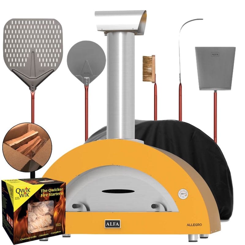 Patio and Pizza Bundle: Allegro Oven, Peel Set, Cooking Wood, Cover, and Fire Starter