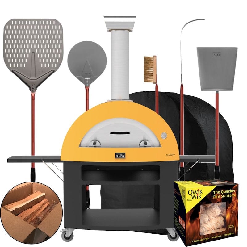 Patio and Pizza Bundle: Allegro Oven, Base, Peel Set, Cover, Cooking Wood, and Fire Starter